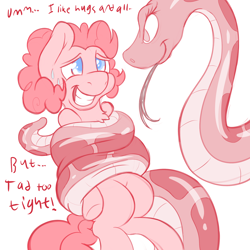 Size: 2000x2000 | Tagged: safe, artist:fluffyxai, character:pinkie pie, animal, coiling, coils, constricted, forked tongue, long tongue, nervous, nervous grin, smirk, snake, sweat, tongue out, wrapped up