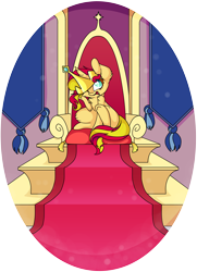 Size: 7495x10351 | Tagged: safe, artist:cutepencilcase, character:sunset shimmer, species:pony, species:unicorn, absurd resolution, commission, crown, female, jewelry, praise the sunset, regalia, solo, throne