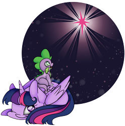 Size: 10478x10575 | Tagged: safe, artist:cutepencilcase, character:spike, character:twilight sparkle, character:twilight sparkle (alicorn), species:alicorn, species:pony, absurd resolution, cute, happy, mama twilight, one eye closed, open mouth, sitting, spikelove, stars, twiabetes