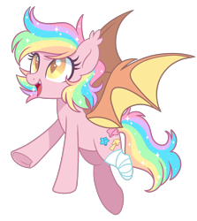 Size: 1900x2129 | Tagged: safe, artist:hawthornss, derpibooru original, oc, oc only, oc:paper stars, species:bat pony, species:pony, amputee, bandage, cute little fangs, fangs, flying, simple background, solo, transparent background, underhoof