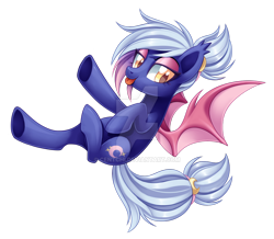 Size: 1024x891 | Tagged: safe, artist:centchi, oc, oc only, oc:moon sugar, species:bat pony, species:pony, bat pony oc, simple background, solo, tail wrap, tongue out, transparent background, watermark