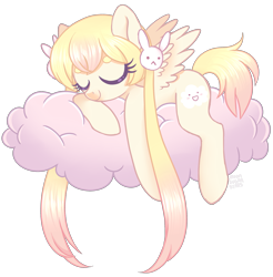 Size: 2235x2267 | Tagged: safe, artist:hawthornss, oc, oc only, oc:nukku, species:pegasus, species:pony, cloud, cute, eyes closed, gradient hair, hair accessory, long mane, ponified, prone, simple background, sleeping, smiling, solo, spread wings, transparent background, twintails, wings