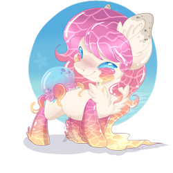 Size: 1024x1024 | Tagged: safe, artist:pvrii, oc, oc only, blushing, chest fluff, ear fluff, eyes closed, jellyfish, simple background, smiling, solo, transparent background