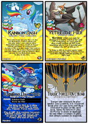 Size: 875x1233 | Tagged: safe, artist:terry, character:rainbow dash, card game, crossover, dinosaur, don bluth, fusion, original character do not steal, petrie, pterodactyl, rainbow dactyl, the land before time