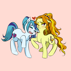 Size: 1000x1000 | Tagged: safe, artist:raika0306, character:adagio dazzle, character:sonata dusk, species:pony, ship:sonagio, my little pony:equestria girls, blushing, cute, equestria girls ponified, female, heart, lesbian, nuzzling, ponified, shipping, simple background