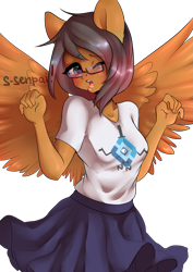 Size: 2507x3541 | Tagged: safe, artist:yukomaussi, oc, oc only, species:anthro, species:human, bill cipher, blushing, clothing, cute, glasses, humanized, ocbetes, roskomnadzor, senpai, simple background, skirt, skirt lift, solo, transparent background, winged humanization
