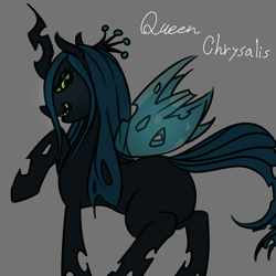Size: 1000x1000 | Tagged: safe, artist:raika0306, character:queen chrysalis, species:changeling, changeling queen, female, grin, looking back, raised hoof, simple background, smiling, solo