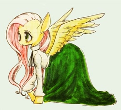 Size: 1856x1696 | Tagged: safe, artist:unousaya, character:fluttershy, clothing, dress, female, simple background, solo