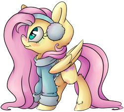 Size: 5983x5405 | Tagged: safe, artist:cutepencilcase, character:fluttershy, species:pegasus, species:pony, absurd resolution, blushing, bottomless, chest fluff, clothing, cyan eyes, digital art, earmuffs, female, fluffy, grey sweater, hoof fluff, looking up, mare, neck fluff, partial nudity, pink hair, pink mane, pink tail, profile, simple background, solo, standing, sweater, sweatershy, transparent background, turtleneck, unshorn fetlocks, yellow coat