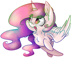 Size: 5622x4513 | Tagged: safe, artist:cutepencilcase, character:princess celestia, species:alicorn, species:pony, absurd resolution, cewestia, chest fluff, cute, cutelestia, ear fluff, female, filly, fluffy, freckles, happy, pink mane, pink-mane celestia, simple background, solo, transparent background, younger
