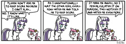 Size: 650x228 | Tagged: safe, artist:foudubulbe, character:maud pie, oc, oc:molly coddle, species:pony, comic:damp rocks, comic, dialogue, hug, monochrome, neo noir, one eye closed, partial color, suggestive series