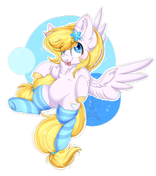Size: 1600x1800 | Tagged: safe, artist:pvrii, oc, oc only, oc:star shooter, species:pegasus, species:pony, chest fluff, clothing, cute, female, hairpin, mare, ocbetes, simple background, socks, solo, striped socks, tongue out, transparent background