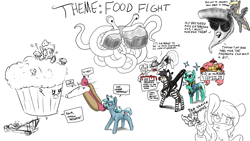 Size: 1920x1080 | Tagged: safe, artist:brainflowcrash, artist:cutepencilcase, artist:fluffyxai, artist:strangersaurus, oc, oc only, drawpile disasters, flying spaghetti monster, food, hot dog, meat, muffin, pizza, sausage