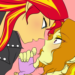 Size: 1000x1000 | Tagged: safe, artist:raika0306, character:adagio dazzle, character:sunset shimmer, ship:sunsagio, equestria girls:rainbow rocks, g4, my little pony: equestria girls, my little pony:equestria girls, blushing, clothing, female, lesbian, looking at each other, open mouth, shipping, simple background