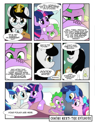 Size: 1275x1650 | Tagged: safe, artist:dsana, character:night light, character:princess cadance, character:shining armor, character:spike, character:twilight sparkle, character:twilight velvet, oc, oc:white scrubs, species:dragon, species:pony, species:unicorn, comic:to look after, bed, comic, cute, female, gem, glasses, hospital bed, magic, mare, semi-grimdark series, spikabetes, spike's family