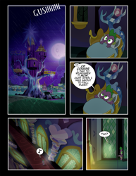 Size: 1275x1650 | Tagged: safe, artist:dsana, character:spike, species:dragon, comic:to look after, comic, male, moon, semi-grimdark series, solo, twilight's castle