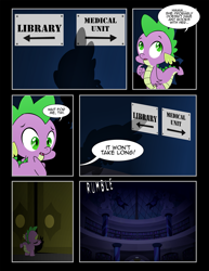 Size: 1275x1650 | Tagged: safe, artist:dsana, character:spike, species:dragon, comic:to look after, canterlot library, comic, deleted scene, library, male, semi-grimdark series, solo