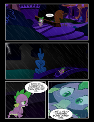 Size: 1275x1650 | Tagged: safe, artist:dsana, character:spike, species:dragon, comic:to look after, comic, deleted scene, male, rain, reflection, sad, semi-grimdark series, solo, water