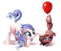 Size: 1600x1317 | Tagged: safe, artist:centchi, oc, oc only, species:earth pony, species:pony, balloon, cat, female, heart eyes, mare, simple background, watermark, white background, wingding eyes
