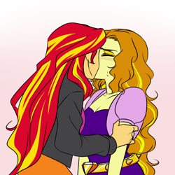 Size: 1000x1000 | Tagged: safe, artist:raika0306, character:adagio dazzle, character:sunset shimmer, ship:sunsagio, equestria girls:rainbow rocks, g4, my little pony: equestria girls, my little pony:equestria girls, blushing, clothing, eyes closed, female, kissing, lesbian, shipping, simple background