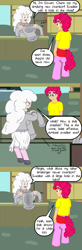 Size: 1471x4490 | Tagged: safe, artist:oneovertwo, oc, oc only, oc:eirwen, oc:pogo, parent:pinkie pie, parent:sheep, satyr, species:pony, absurd resolution, backless, clothing, comic, offspring, open-back sweater, open-chest sweater, sleeveless sweater, sweater, virgin killer sweater