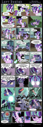 Size: 2100x6083 | Tagged: safe, artist:dsana, character:starlight glimmer, oc, oc:aurora, oc:steady hooves, species:pony, species:unicorn, comic:left behind, absurd resolution, abuse, bloodshot eyes, bottle, comic, crying, cutie mark theft, cutiespark, domestic abuse, evil grin, female, filly, filly starlight glimmer, glowing eyes, grin, magic, mare, pigtails, saddle bag, smiling, starlight's parents, start of darkness, this will not end well, younger