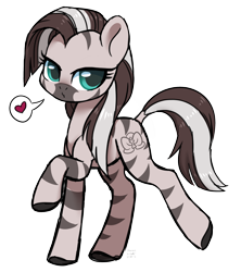 Size: 2164x2433 | Tagged: safe, artist:hawthornss, oc, oc only, oc:xirxe, species:zebra, species:zony, bedroom eyes, female, heart, looking at you, simple background, solo, white background