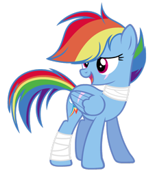 Size: 1024x1133 | Tagged: safe, artist:mintoria, character:rainbow dash, alternate hairstyle, bandage, female, scar, simple background, solo, transparent background