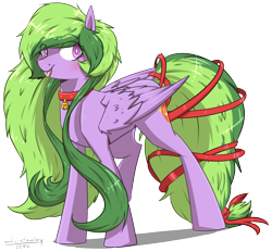 Size: 2001x1855 | Tagged: safe, artist:lrusu, oc, oc only, species:pegasus, species:pony, bell, bell collar, collar, female, mare, ribbon, simple background, solo, tongue out, transparent background
