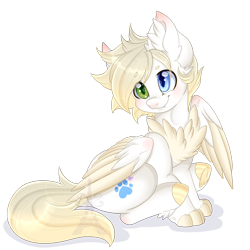 Size: 1024x1024 | Tagged: safe, artist:pvrii, oc, oc only, oc:axel, species:pony, catpony, chest fluff, heterochromia, male, original species, simple background, sitting, solo, stallion, transparent background