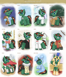 Size: 1734x2000 | Tagged: safe, artist:howxu, oc, oc only, oc:void, species:bird, species:pony, species:unicorn, animal costume, armor, bell, bunny costume, clothing, commission, costume, crossover, cute, eevee, helmet, male, necktie, pajamas, plushie, pokémon, royal guard, ruff (clothing), salute, scarf, shirt, sleepy, smiling, stallion, suit, sweater, sword, teddy bear, weapon