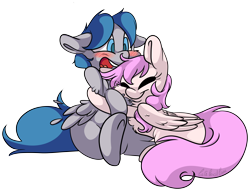 Size: 7747x5916 | Tagged: safe, artist:cutepencilcase, oc, oc only, oc:feathersong, oc:silver herald, species:pegasus, species:pony, absurd resolution, blushing, cute, hug