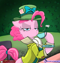 Size: 1024x1074 | Tagged: safe, artist:mickeymonster, artist:robocop17, character:pinkie pie, species:pony, clothing, cup, dexterous hooves, female, hat, hoof hold, mad hatter, solo, teacup, top hat