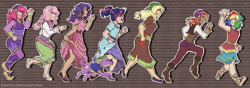 Size: 3000x1057 | Tagged: safe, artist:kikirdcz, character:applejack, character:fluttershy, character:pinkie pie, character:rainbow dash, character:rarity, character:spike, character:spike (dog), character:sunset shimmer, character:twilight sparkle, character:twilight sparkle (scitwi), species:dog, species:eqg human, species:human, equestria girls:movie magic, g4, my little pony: equestria girls, spoiler:eqg specials, alternate hairstyle, beautiful, boots, clothing, dark skin, dress, female, glasses, high heel boots, humane five, humane seven, humane six, humanized, light skin, male, moderate dark skin, running, shoes, skirt, sunshim