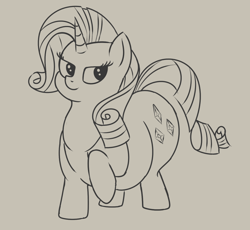 Size: 750x691 | Tagged: safe, artist:andelai, character:rarity, species:pony, fat, female, monochrome, raritubby, sketch, solo