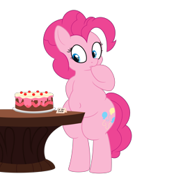 Size: 7000x7000 | Tagged: safe, artist:andelai, artist:worstsousaphonehorse, character:pinkie pie, species:earth pony, species:pony, absurd resolution, belly button, bipedal, cake, chubby, fat, female, food, large butt, pudgy pie, simple background, solo, table, transparent background, vector, wide hips