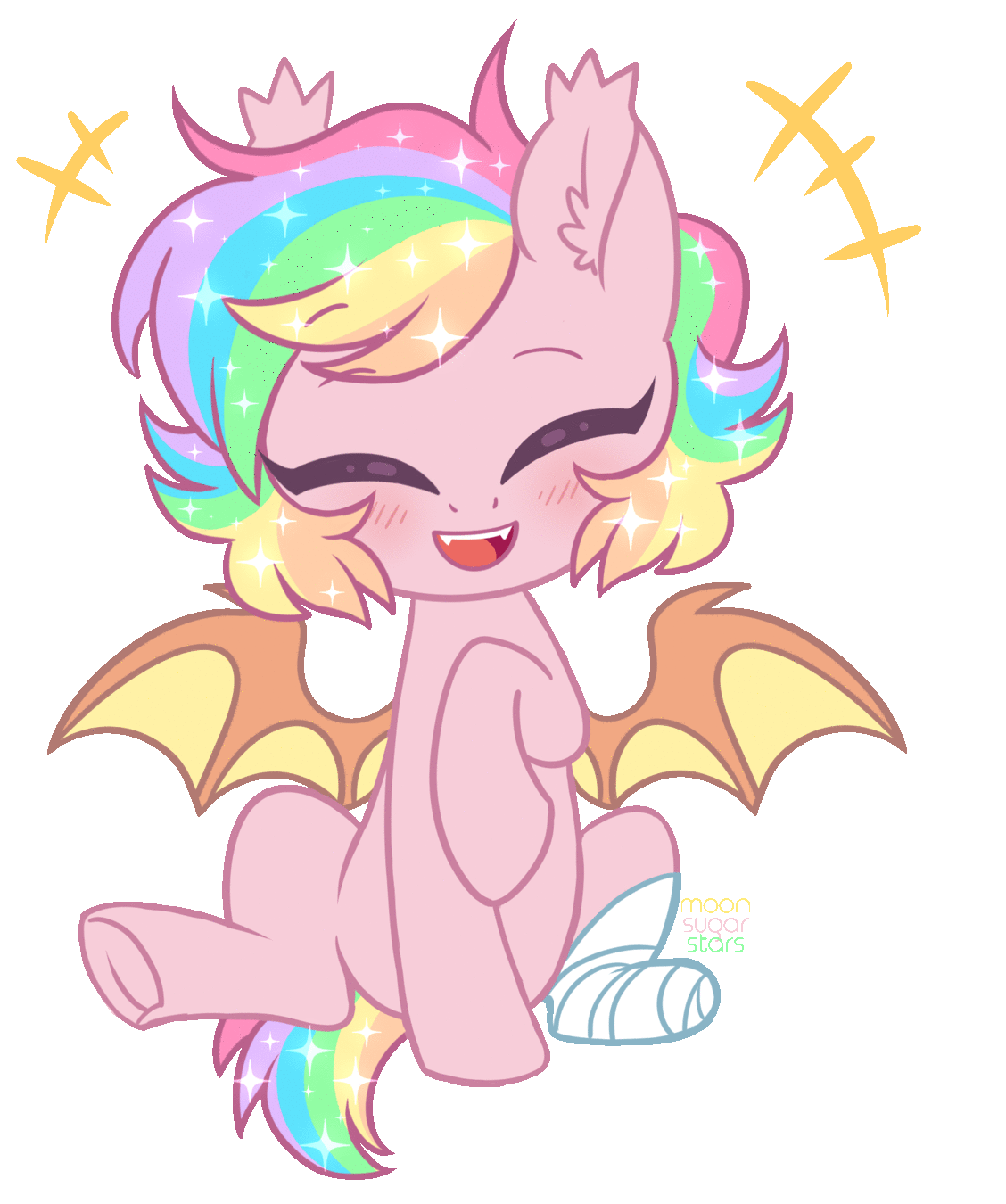 Size: 1128x1350 | Tagged: safe, artist:hawthornss, oc, oc only, oc:paper stars, species:bat pony, species:pony, amputee, animated, bandage, blushing, cute, eyes closed, gif, laughing, missing limb, paperbetes, simple background, smiling, solo, transparent background, underhoof