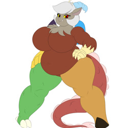 Size: 1100x1100 | Tagged: safe, artist:jacalope, artist:mad'n evil, edit, character:discord, oc:eris, species:anthro, bbw, breasts, color edit, colored, fat, featureless breasts, female, huge eris, obese, rule 63, simple background, solo, white background