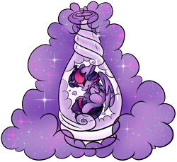 Size: 11529x10562 | Tagged: safe, artist:cutepencilcase, character:twilight sparkle, character:twilight sparkle (alicorn), species:alicorn, species:pony, absurd resolution, bottle, cute, female, magic, pony in a bottle, smoke, solo, sparkles, twiabetes
