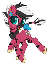 Size: 2107x2802 | Tagged: safe, artist:hawthornss, oc, oc only, species:pony, species:zebra, ear piercing, earring, jewelry, looking at you, open mouth, piercing, simple background, tack, transparent background, yoke, zebra oc