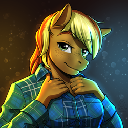 Size: 1900x1900 | Tagged: safe, artist:mykegreywolf, oc, oc only, oc:creekseed, species:anthro, species:pony, clothing, cute, female, freckles, handsome, mare, plaid, plaid shirt, shirt, solo