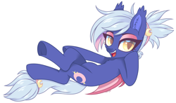 Size: 2138x1255 | Tagged: safe, artist:hawthornss, oc, oc only, oc:moon sugar, species:bat pony, species:pony, armpits, bedroom eyes, chest fluff, cute, cute little fangs, ear fluff, eyeshadow, fangs, looking at you, makeup, open mouth, smiling, underhoof