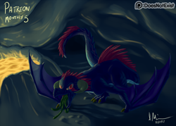 Size: 2000x1428 | Tagged: safe, artist:theandymac, character:princess ember, species:dragon, female, hybrid, lava, monster pony, original species, patreon, patreon logo, signature, solo, species swap, tatzlpony, tatzlwyrm, tentacle tongue, tentacles, tongue out, wyvern