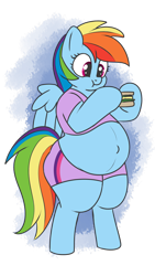 Size: 810x1440 | Tagged: safe, artist:andelai, character:rainbow dash, species:pegasus, species:pony, belly, bipedal, clothing, eating, female, food, mare, preggo dash, pregnant, sandwich, shorts, simple background, solo, transparent background