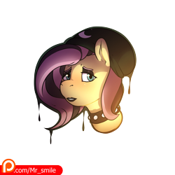 Size: 4000x4000 | Tagged: safe, artist:mr.smile, character:fluttershy, species:pegasus, species:pony, beanie, blushing, bust, choker, clothing, collar, eyeshadow, female, goth, hair dye, hat, lipstick, makeup, mare, patreon, patreon logo, punk, simple background, solo, transparent background