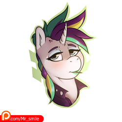 Size: 4000x4000 | Tagged: safe, artist:mr.smile, character:rarity, species:pony, species:unicorn, alternate hairstyle, blushing, clothing, eyeshadow, female, lipstick, looking at you, makeup, mare, patreon, patreon logo, punk, punkity, simple background, solo, toothpick, transparent background
