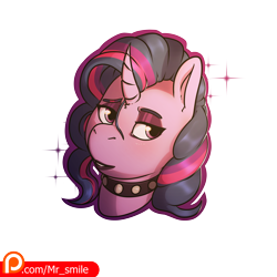 Size: 4000x4000 | Tagged: safe, artist:mr.smile, character:twilight sparkle, character:twilight sparkle (alicorn), species:alicorn, species:pony, alternate hairstyle, blushing, choker, collar, eyeshadow, female, head tilt, lipstick, makeup, mare, patreon, patreon logo, solo, spiked choker