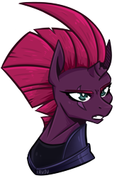 Size: 1485x2248 | Tagged: safe, artist:lrusu, character:tempest shadow, species:pony, species:unicorn, my little pony: the movie (2017), armor, broken horn, bust, eye scar, female, portrait, scar, simple background, solo, transparent background