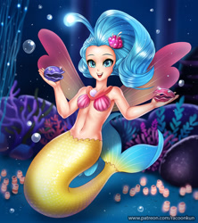 Size: 886x1000 | Tagged: safe, artist:racoonsan, character:princess skystar, species:human, my little pony: the movie (2017), female, humanized, mermaid, mermaidized, open mouth, seaquestria, shelldon, shelly, skyabetes, solo, species swap, underwater
