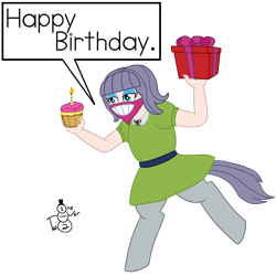 Size: 1500x1500 | Tagged: safe, artist:oneovertwo, oc, oc only, oc:margaret pie, parent:limestone pie, satyr, birthday, cupcake, face mask, food, offspring, present, simple background, transparent background